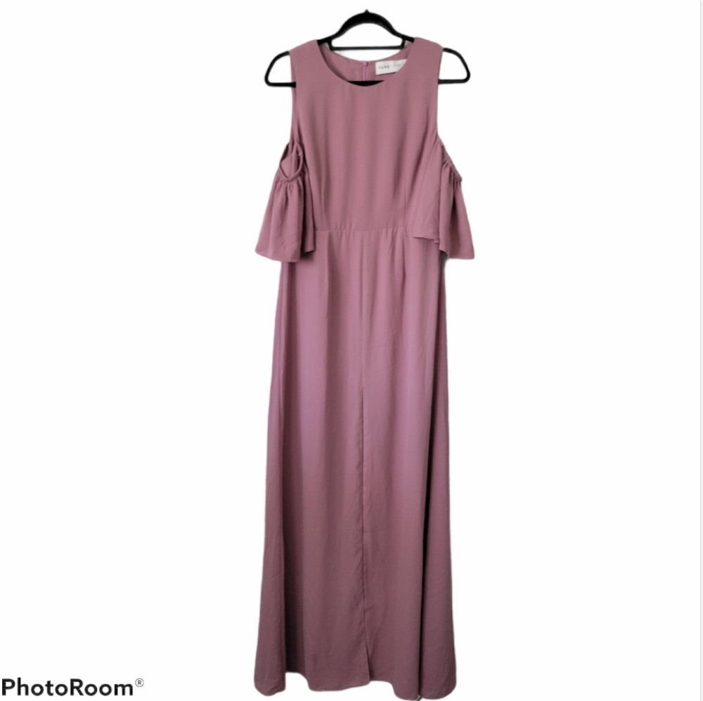 Fame and Partners cold shoulder long dress pink